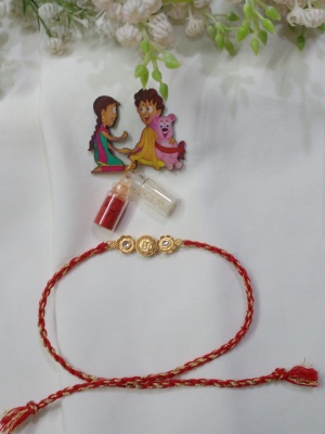 High-Quality Brass Swastik & Floral Designer Rakhi