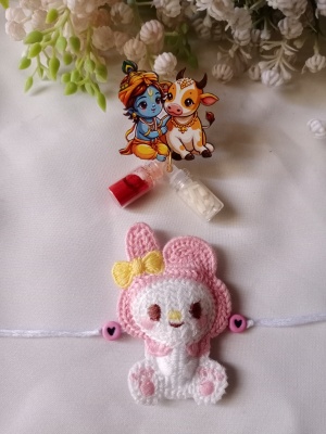 Handmade Crochet Bunny Kids Rakhi