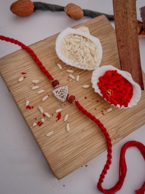 Premium Silver Om & Rudraksha Rakhi