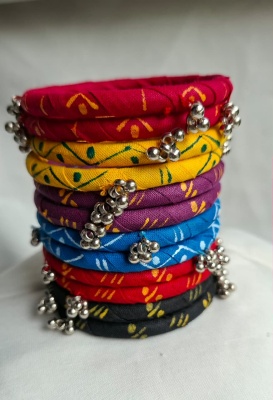 Multi-Color Hand Painted Fabric Ghungroo Bangles(Size 2/6)