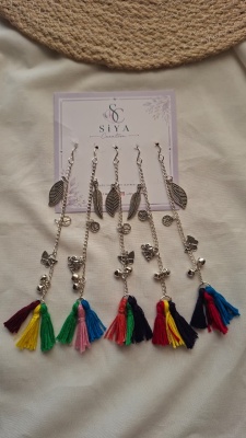 Silver Leaf & Coin Charm Tassel Latkan / Hair Accessory